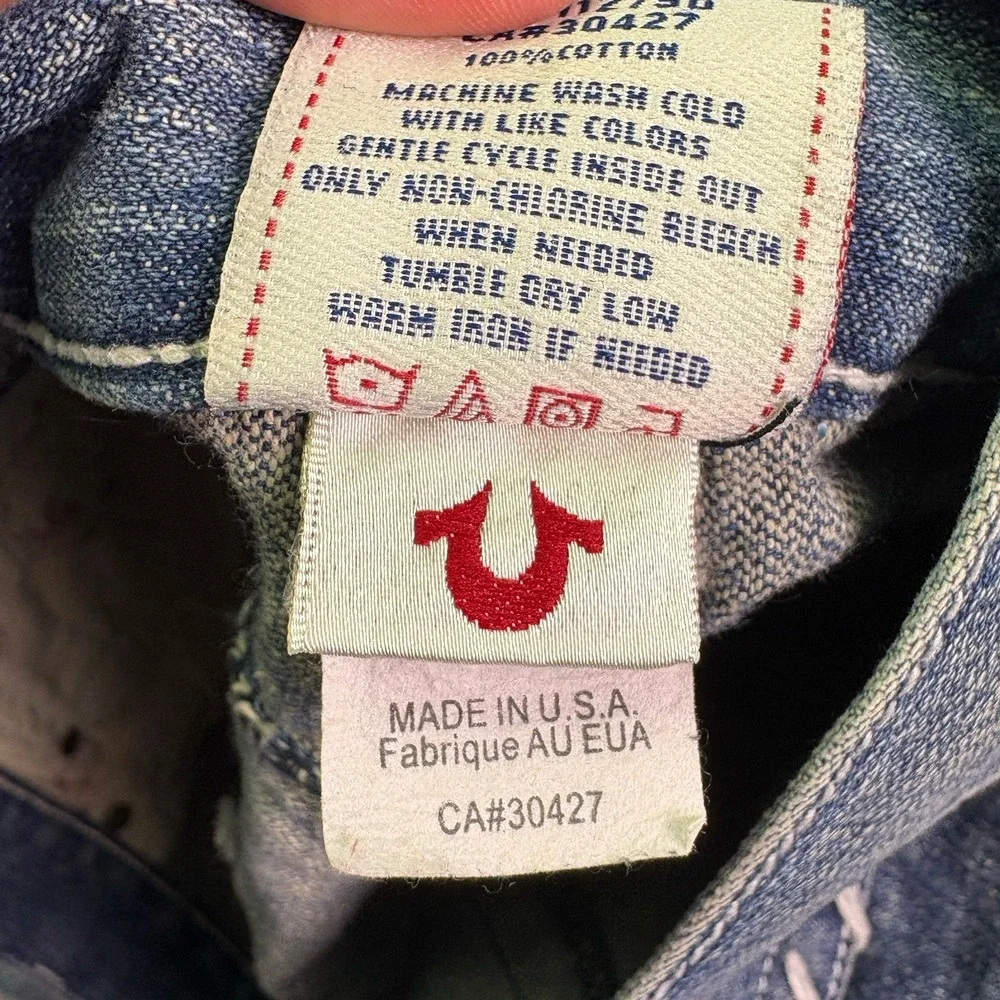 VTG Y2K True Religion Jeans Mens Blue 36x28 Flap Back Streetwear USA Stitch